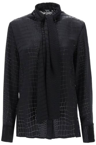 Crocodile Effect Tie-neck Shirt - Versace - Modalova