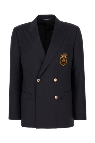 Navy Blue Stretch Wool Blazer - Dolce & Gabbana - Modalova