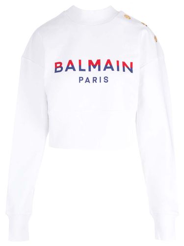 Cotton Crop Sweatshirt With Logo - Balmain - Modalova