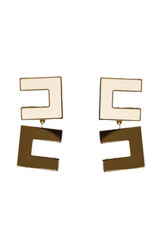 Earrings With Butter/gold Enamelled Logo - Elisabetta Franchi - Modalova