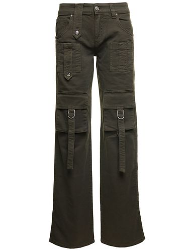 Military Cargo Jeans With Buckles And Branded Button In Stretch Cotton Denim Woman - Blumarine - Modalova