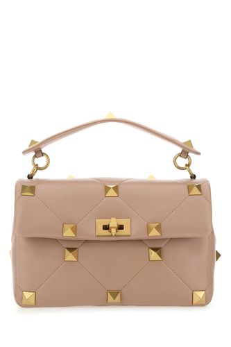 Powder Pink Nappa Leather Large Roman Stud Handbag - Valentino Garavani - Modalova