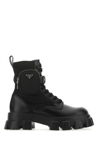 Black Leather And Nylon Monolith Boots - Prada - Modalova