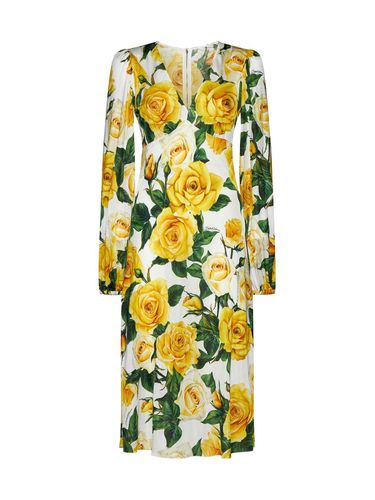 Rose Printed V-neck Dress - Dolce & Gabbana - Modalova