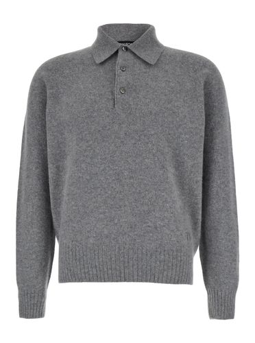 Long Sleeve Polo Shirt With Tonal Embroidery In Cashmere Man - Tom Ford - Modalova