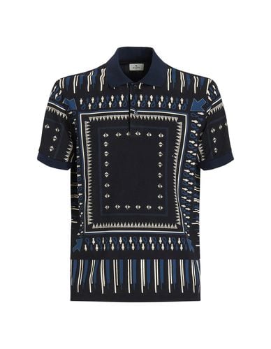 Navy Blue Polo Shirt With Geometric Print - Etro - Modalova