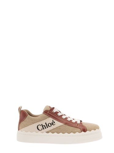 Lauren Low Top Sneakers With Logo Detail And Brown Leather Trim In Canvas Woman - Chloé - Modalova