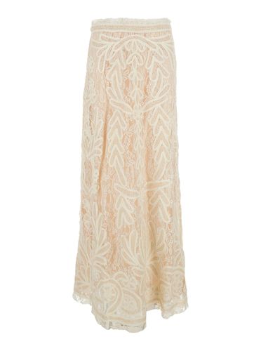 Beige Long Skirt With All-over Lace Embroidery In Tech Fabric Woman - Parosh - Modalova