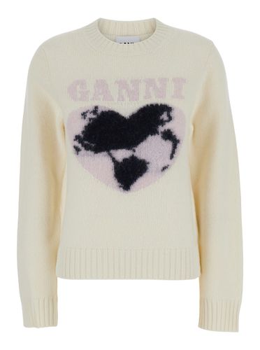 Crewneck Sweater With Love Intarsia In Wool Woman - Ganni - Modalova