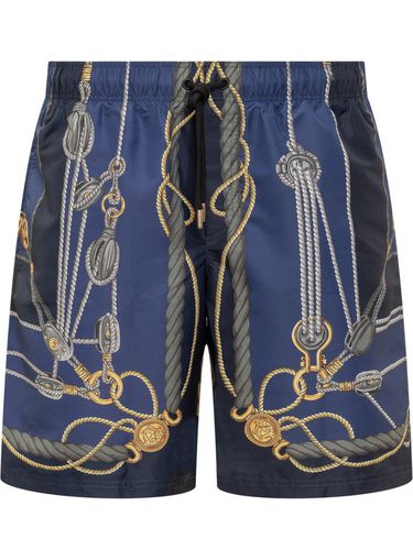 Versace Blue Silk Shorts - Versace - Modalova