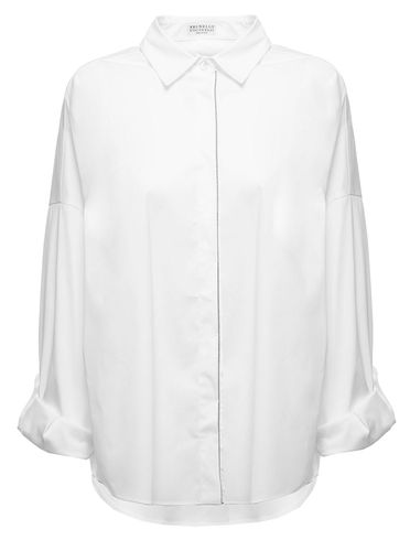 Asymmetrical Cotton Poplin Shirt With Monile Insert Woman - Brunello Cucinelli - Modalova