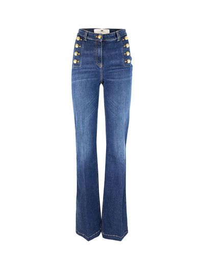 Side Button Placket Bell-bottom Stretch Jeans - Elisabetta Franchi - Modalova