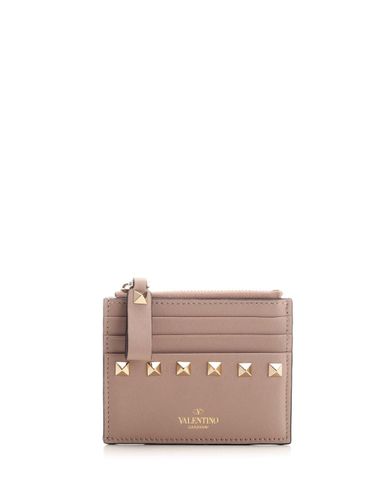 Garavani Rockstud Logo Detailed Zip-up Cardholder - Valentino Garavani - Modalova