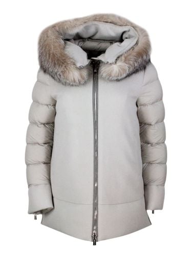 Down Quilted Wool And Cashmere Jacket With Nylon Sleeves And Hood With Detachable Fox Fur - Moorer - Modalova