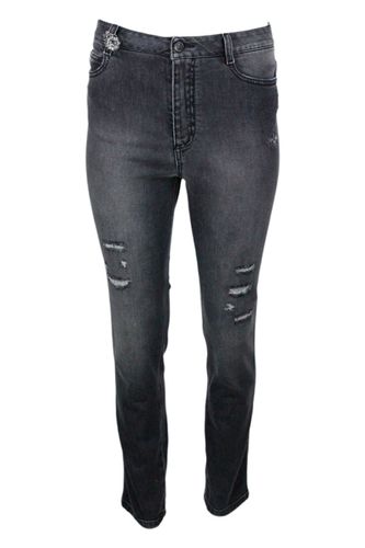 High-waisted Stretch Denim Jeans With Fake Tears - Ermanno Scervino - Modalova