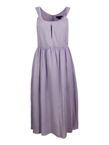 Sleeveless Dress Made Of Linen Blend With Elastic Gathering At The Waist. Welt Pockets - Armani Collezioni - Modalova