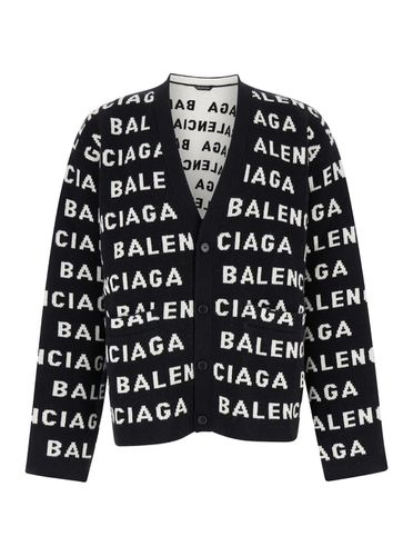 And White Cardigan With Logo In Wool Man - Balenciaga - Modalova