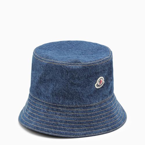 Moncler Blue Denim Hat With Logo - Moncler - Modalova