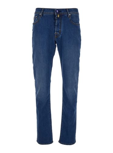 Bard Slim Jeans With Logo Patch In Cotton Blend Denim Man - Jacob Cohen - Modalova