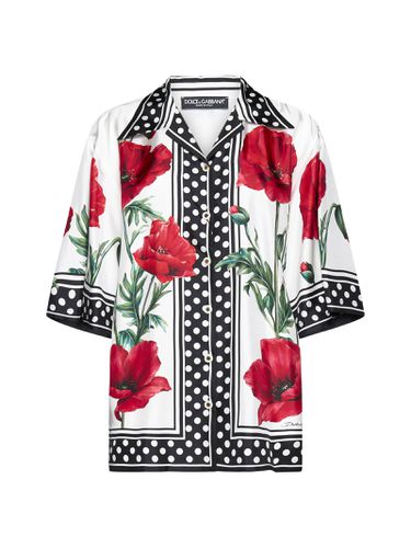 Short-sleeved Silk Shirt With Poppy Print - Dolce & Gabbana - Modalova