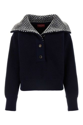Navy Blue Cotton Blend Sweater - Gucci - Modalova