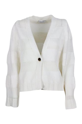 Linen Cardigan Sweater With Three-dimensional Button Closure - Fabiana Filippi - Modalova