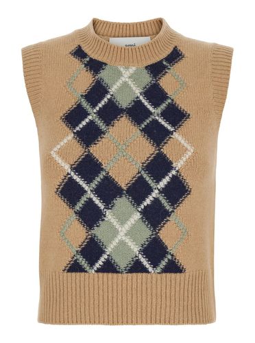 Vest With Argyle Motif In Wool And Cashmere Woman - Ami Alexandre Mattiussi - Modalova