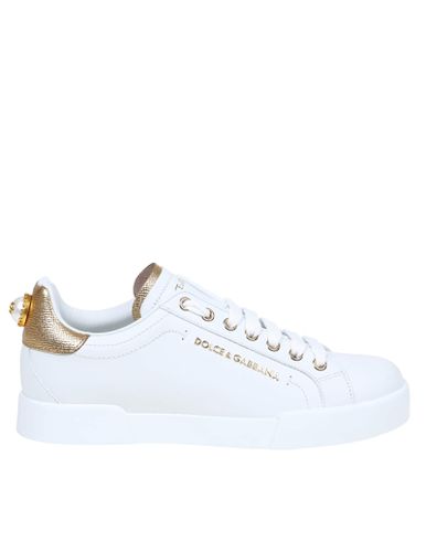 Portofino Sneakers In White Leather With Logo Pearl - Dolce & Gabbana - Modalova
