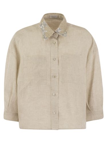 Linen Linen Shirt With Dazzling Magnolia Collar - Brunello Cucinelli - Modalova