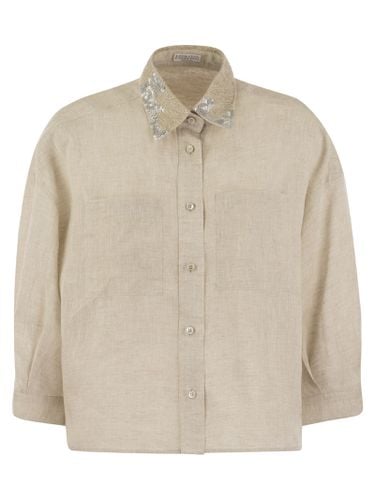 Linen Shirt With Dazzling Magnolia Collar - Brunello Cucinelli - Modalova