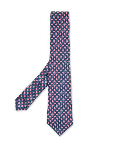 Dark Silk Tie With Pink Diamond Pattern - Kiton - Modalova