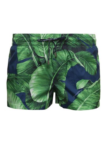 Leaf Print Swim Shorts In Polyester Man - Dolce & Gabbana - Modalova