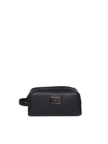 Toiletry Bag In Grained Calfskin And Nylon - Dolce & Gabbana - Modalova