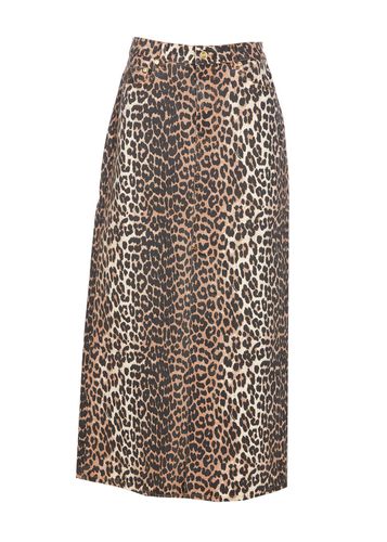 Ganni Leopard Denim Maxi Slit Skirt - Ganni - Modalova