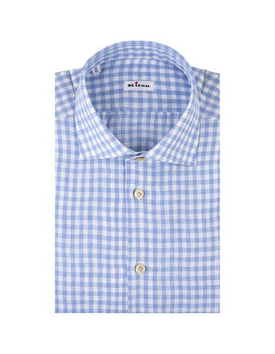 Kiton Light Blue Check Linen Shirt - Kiton - Modalova