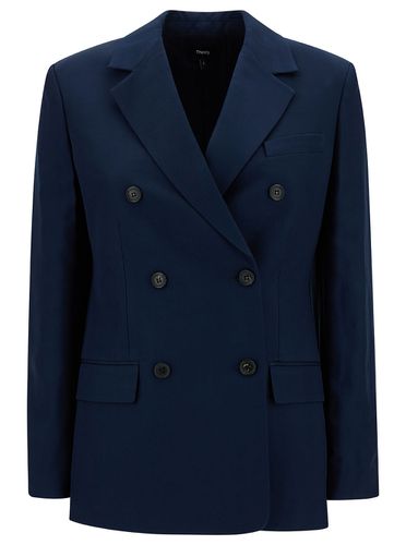 Blue Double-breasted Jacket With Notched Revers In Viscose Woman - Theory - Modalova