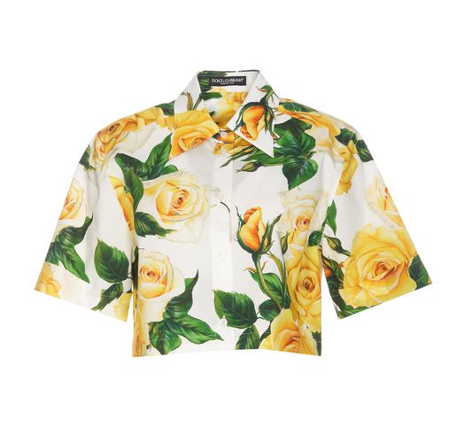 Roses Print Cropped Shirt - Dolce & Gabbana - Modalova