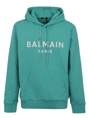 Balmain Aqua Green Hoodie With Logo - Balmain - Modalova