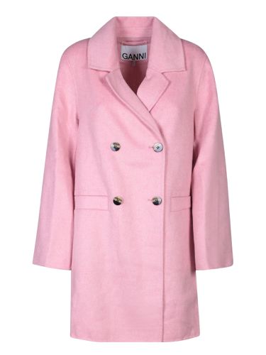 Ganni Coat In Rose-pink Wool - Ganni - Modalova