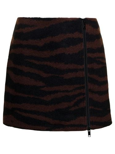 Brown And Mini-skirt With Zip And Zebra Print In Wool Woman - Ganni - Modalova