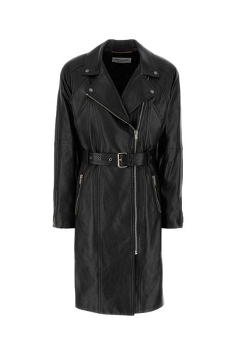 Black Leather Trench Coat - Saint Laurent - Modalova