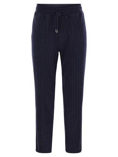 Double Pinstripe Fleece Trousers In Cotton, Cashmere And Silk - Brunello Cucinelli - Modalova