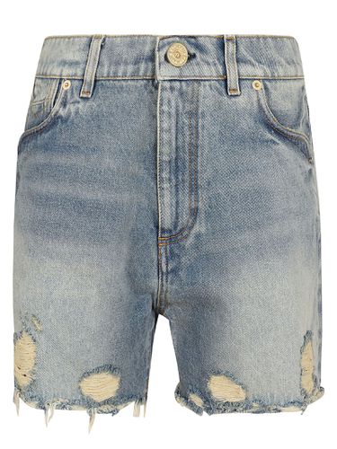 Balmain Raw Edge Blue Denim Shorts - Balmain - Modalova