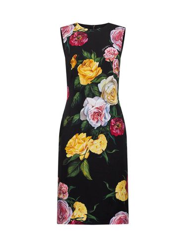 Floral Printed Cady Calf-length Dress - Dolce & Gabbana - Modalova