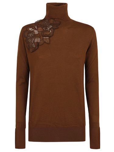 Brown Turtleneck With Lace Appliqué - Ermanno Scervino - Modalova