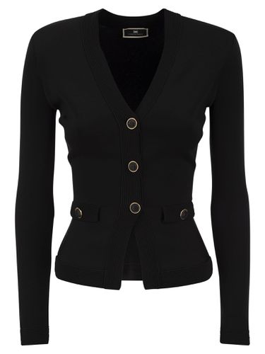 Shiny Viscose Cardigan With Twin Buttons - Elisabetta Franchi - Modalova