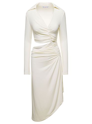 Off- Midi Dress With Cut And Gathering Details In Viscose Stretch Woman - Off-White - Modalova