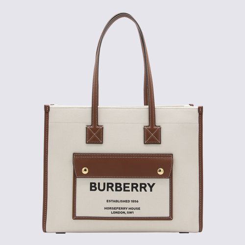 Cream Canvas And Brown Leather Freya Tote Bag - Burberry - Modalova