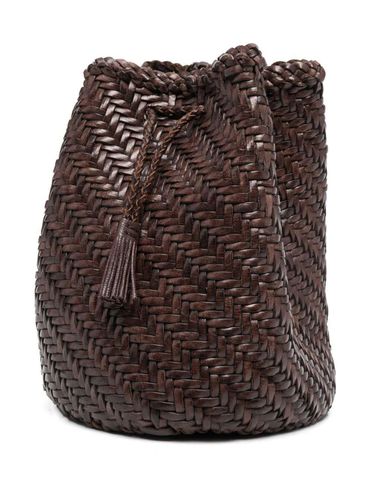 Pompom Double Jump Bucket Bag With Shoulder Strap In Hand-woven Leather Woman - Dragon Diffusion - Modalova