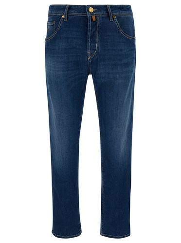 Scott Cropped Jeans With Logo Patch In Cotton Denim Man - Jacob Cohen - Modalova